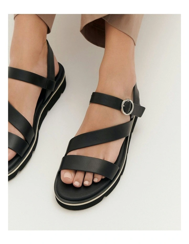Iona Flat Leather Sandals in Black image 2