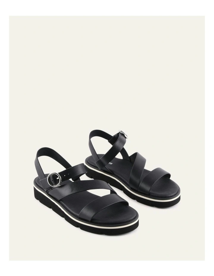 Iona Flat Leather Sandals in Black image 3