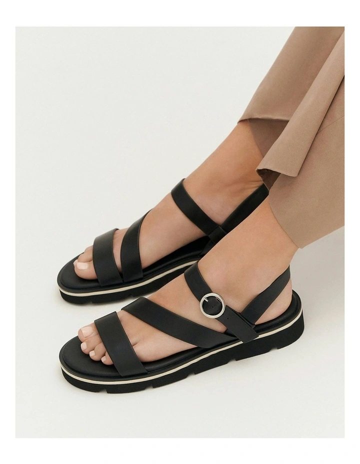 Iona Flat Leather Sandals in Black image 7