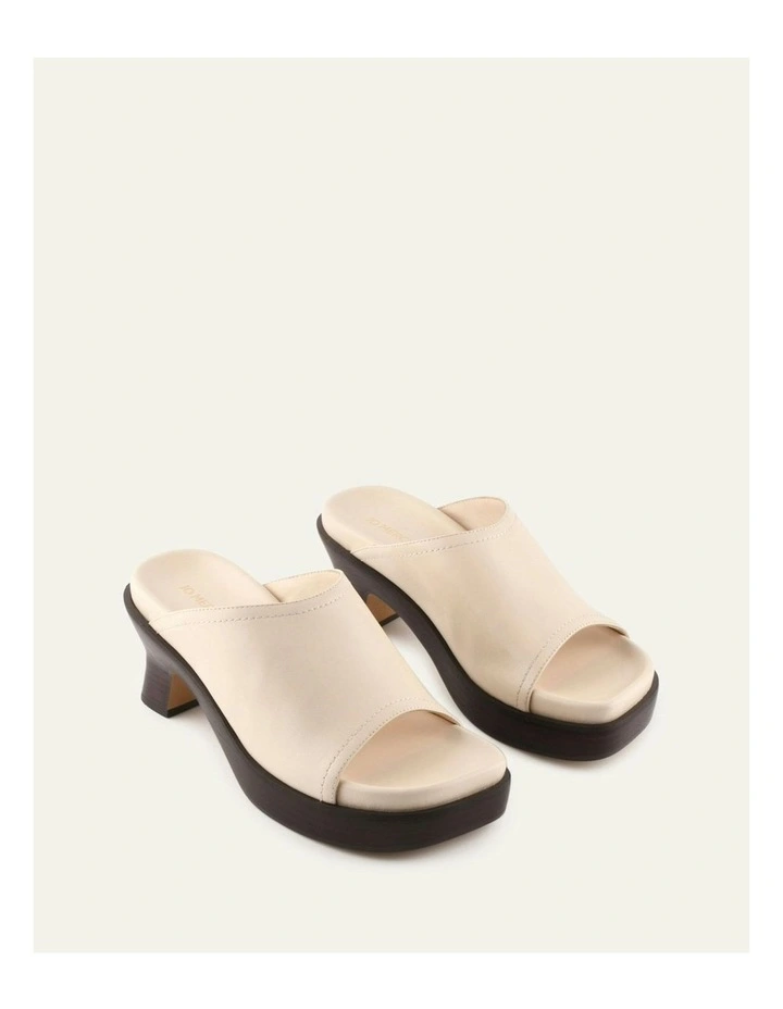 Palm Mid Heel Leather Sandals in Vanilla image 2
