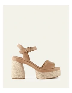 Fisher Leather High Heel Platform Sandals in Tan