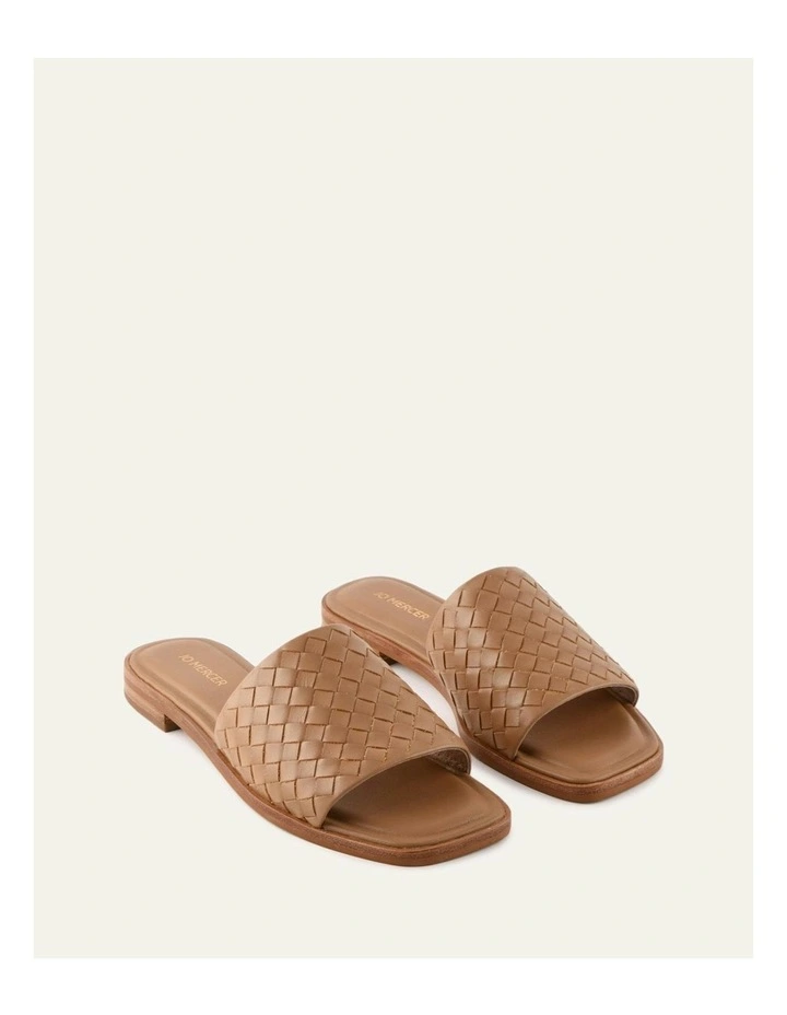 Pearl Leather Flat Slides in Tan image 3