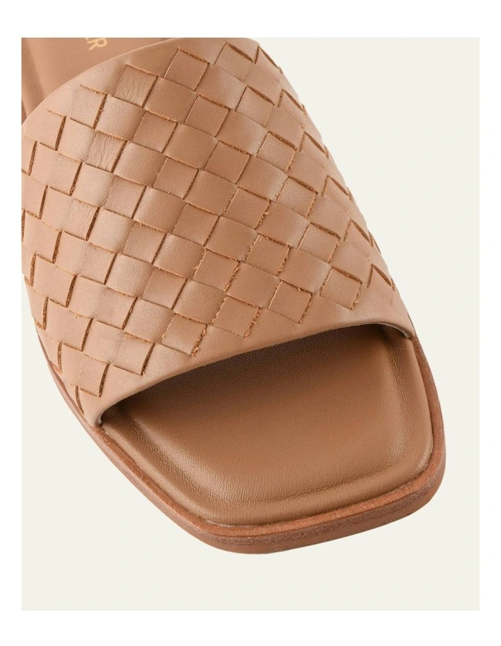 Pearl Leather Flat Slides in Tan image 4