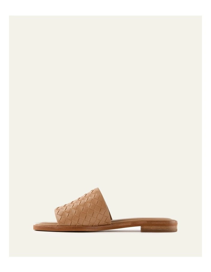 Pearl Leather Flat Slides in Tan image 6