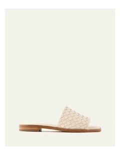 Pearl Flat Leather Slides in Off White