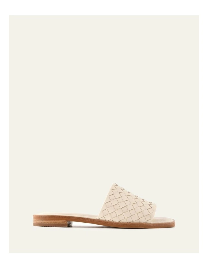 Pearl Flat Leather Slides in Off White image 1