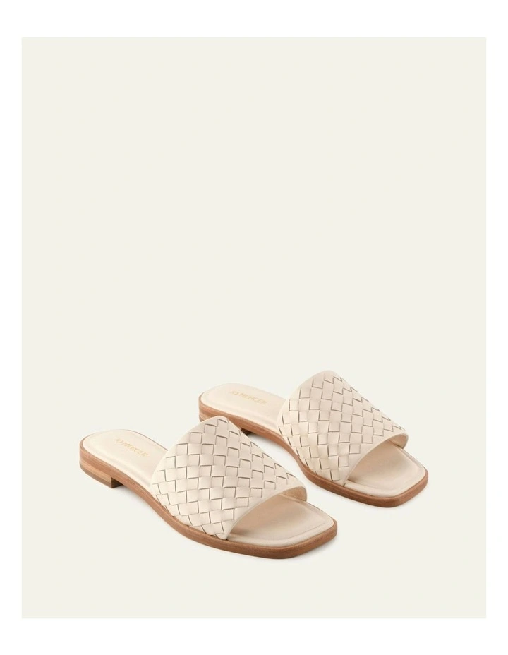 Pearl Flat Leather Slides in Off White image 2