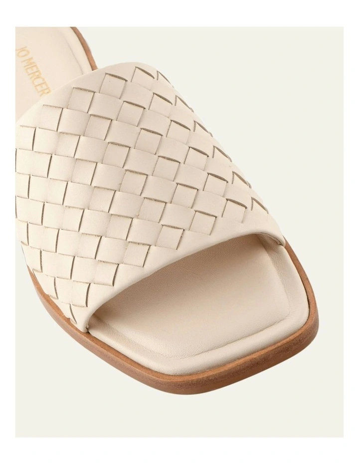 Pearl Flat Leather Slides in Off White image 3