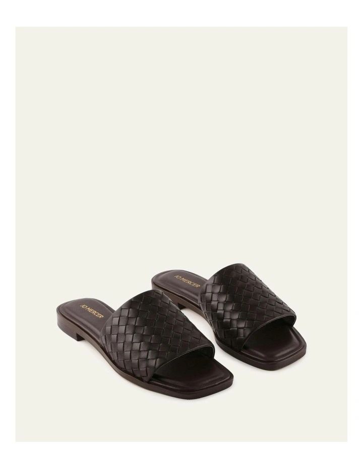 Pearl Flat Leather Slides in Cacao image 2