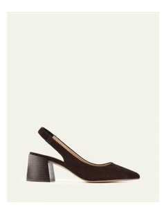 Glide Suede Mid Heels in Bitter Choc