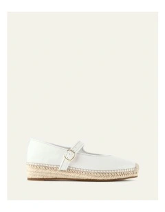 Elsie Leather Espadrilles Flat in White