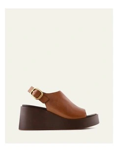 Cherry Mid Wedge Sandals Brandy Leather in Brown