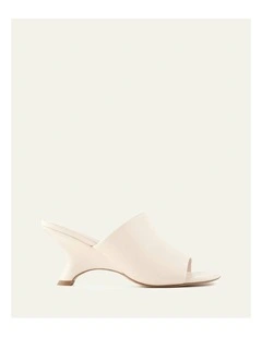 Mena Mid Heel Sandals Leather in Off White