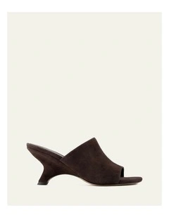 Mena Mid Heel Sandals Suede in Bitter Choc