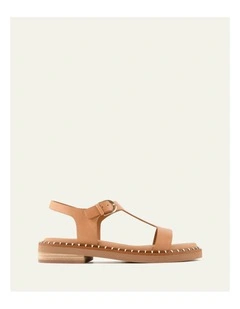 Elodie Leather Flat Sandals in Tan