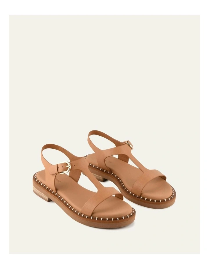 Elodie Leather Flat Sandals in Tan image 2