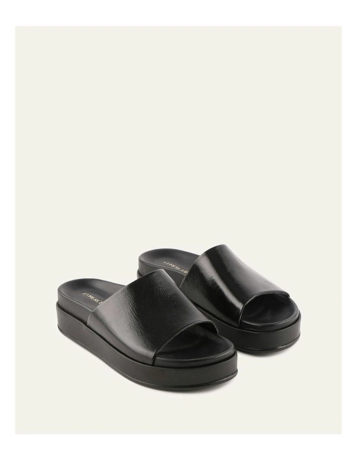 Wesley  Leather Flat Sandals in Black image 2