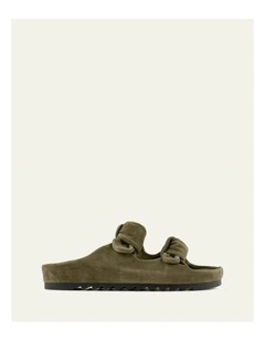 Blossom Suede Flat Sandals In  Olive