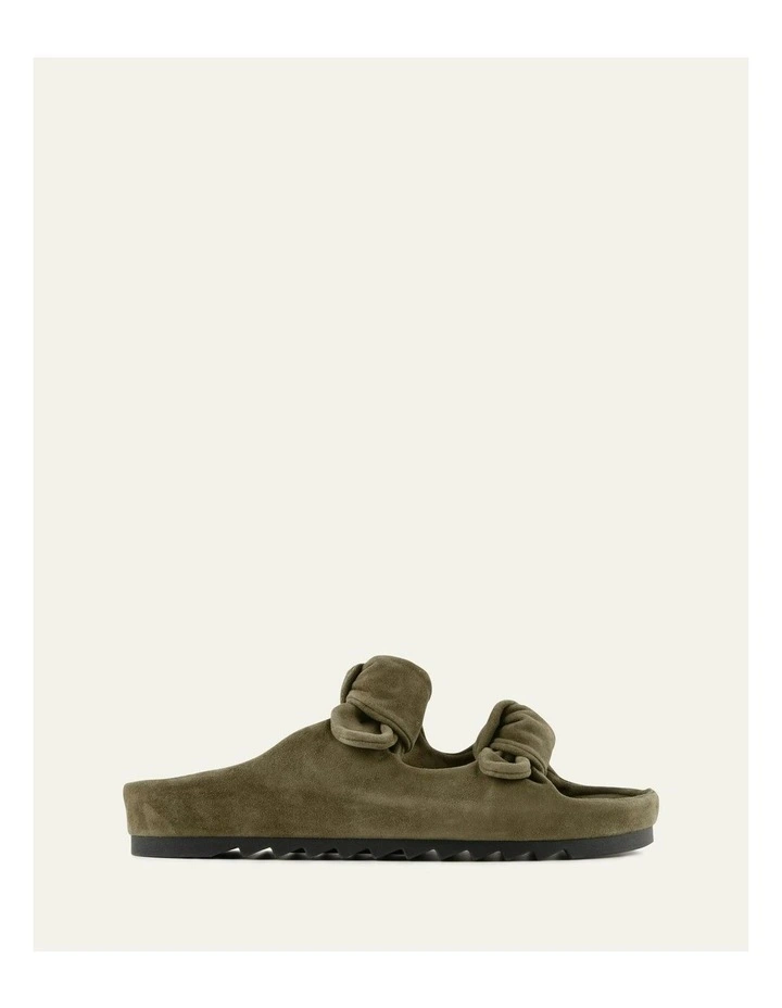 Blossom Suede Flat Sandals In  Olive image 1