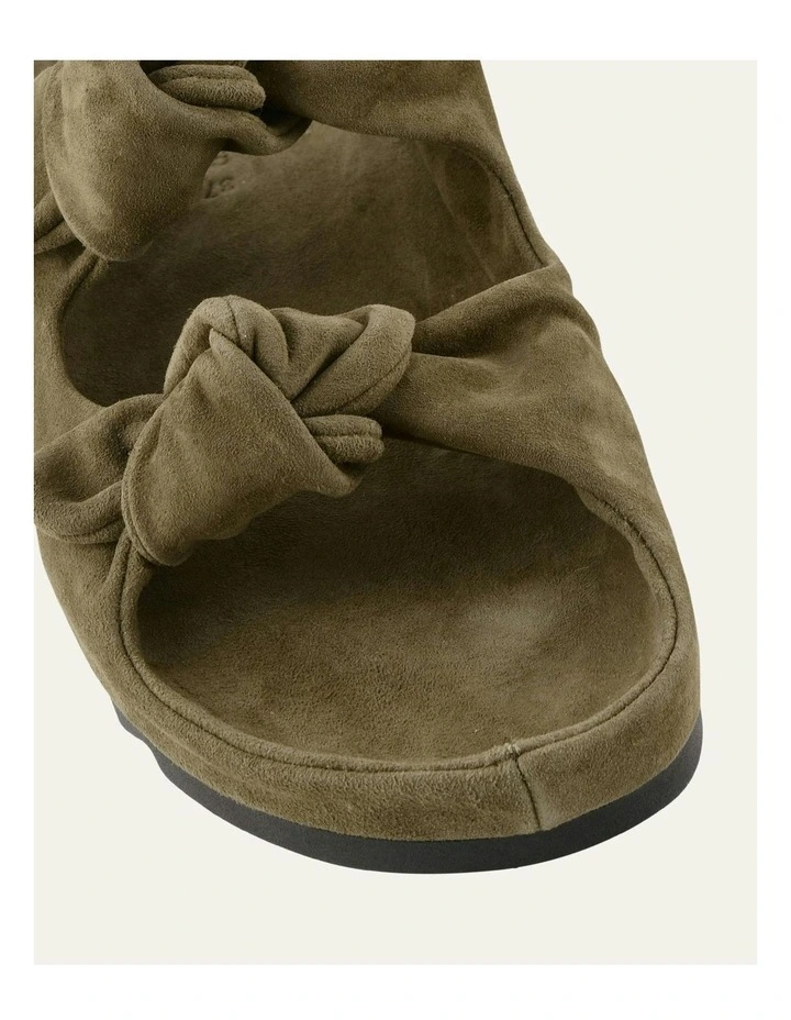 Blossom Suede Flat Sandals In  Olive image 3