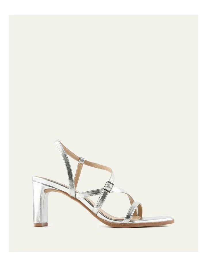 Nala Mid Heel Leather Sandals in Silver image 1