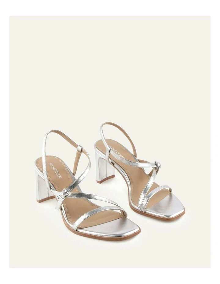 Nala Mid Heel Leather Sandals in Silver image 2