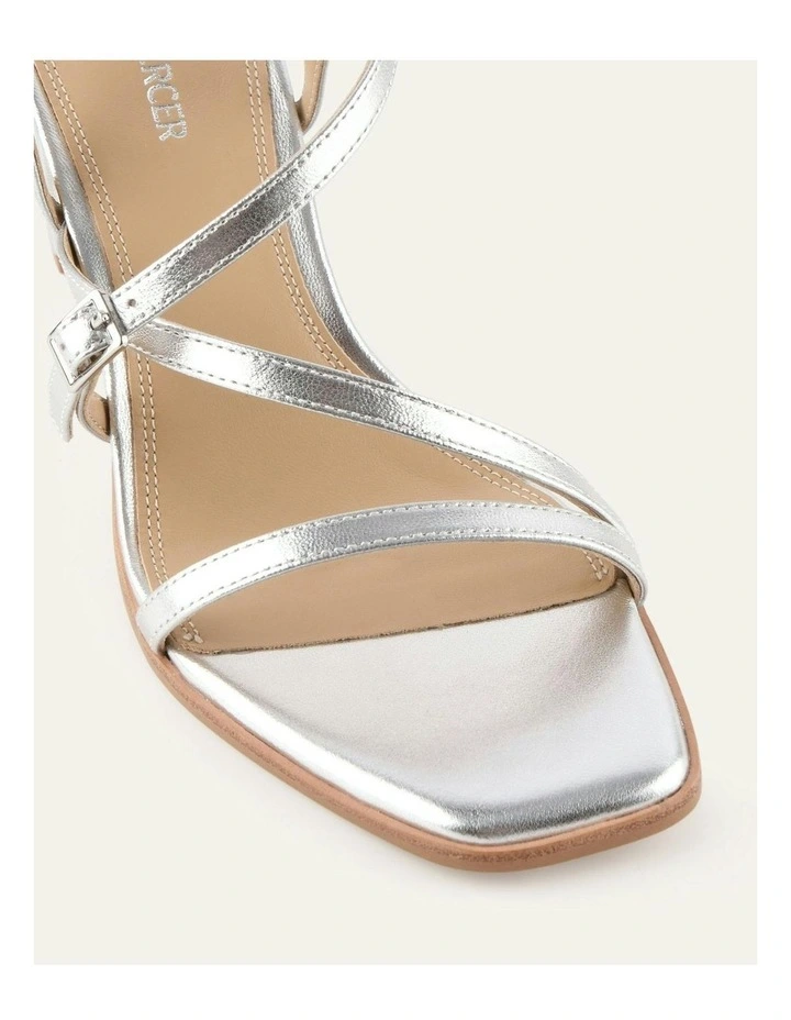 Nala Mid Heel Leather Sandals in Silver image 3