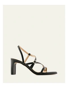 Nala Mid Heel Leather Sandals in Black