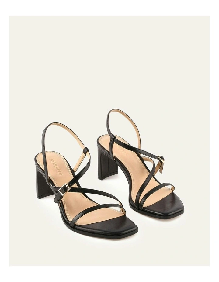 Nala Mid Heel Leather Sandals in Black image 2