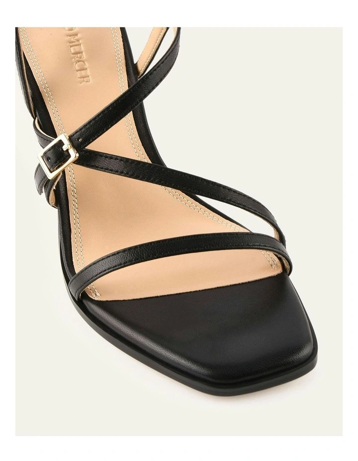 Nala Mid Heel Leather Sandals in Black image 3