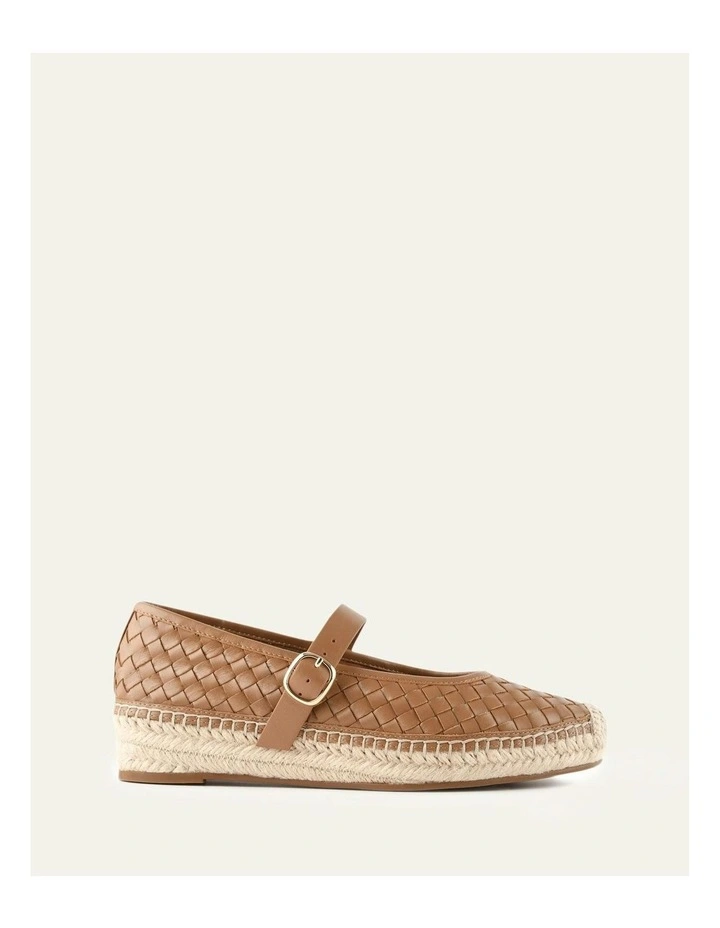 Elsie Woven Flat Leather Espadrilles Shoe in Tan image 1
