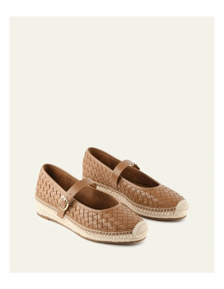 Elsie Woven Flat Leather Espadrilles Shoe in Tan image 2