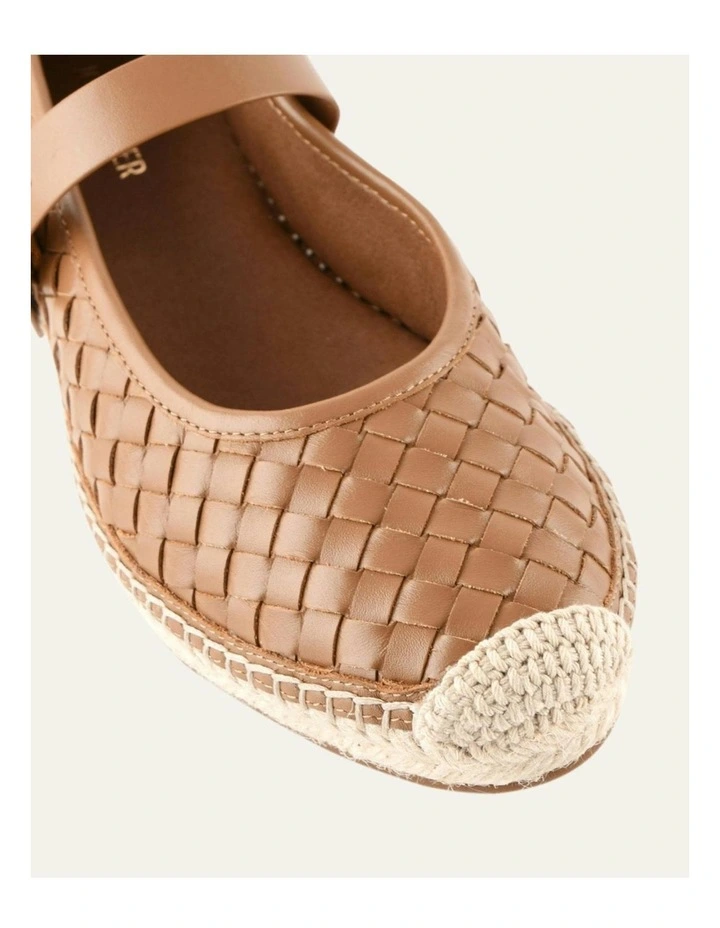 Elsie Woven Flat Leather Espadrilles Shoe in Tan image 3