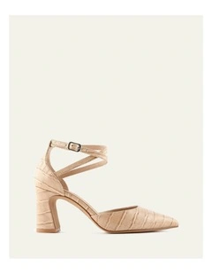 Alma Mid Heels in Beige Croc
