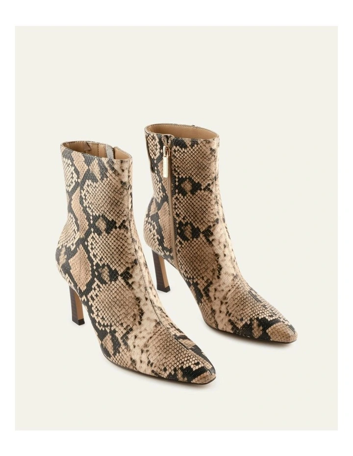 Nessie Snake Print Leather Mid Ankle Boots in Beige image 2