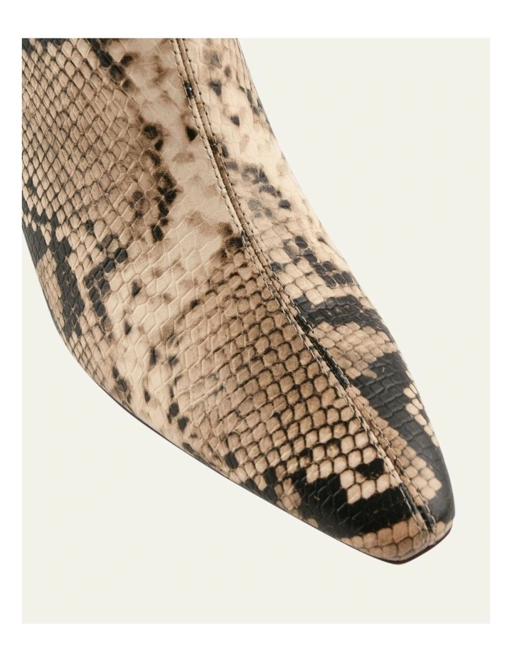 Nessie Snake Print Leather Mid Ankle Boots in Beige image 3
