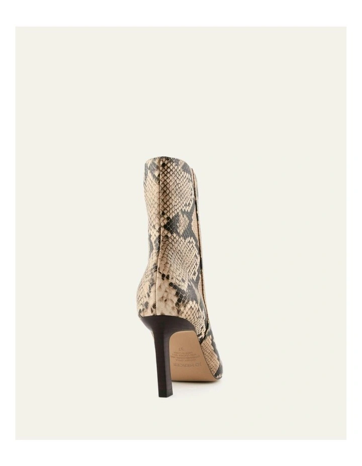 Nessie Snake Print Leather Mid Ankle Boots in Beige image 4