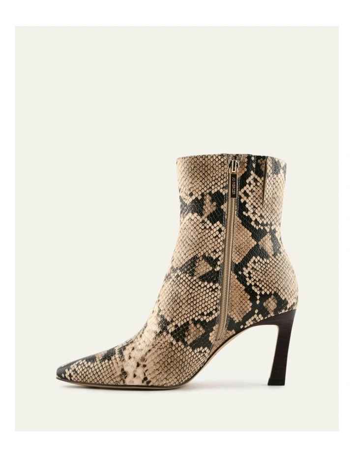 Nessie Snake Print Leather Mid Ankle Boots in Beige image 5