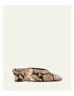 Ferris Snake Print Leather Mid Heel Sandals in Beige