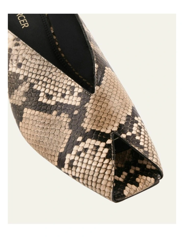 Ferris Snake Print Leather Mid Heel Sandals in Beige image 3