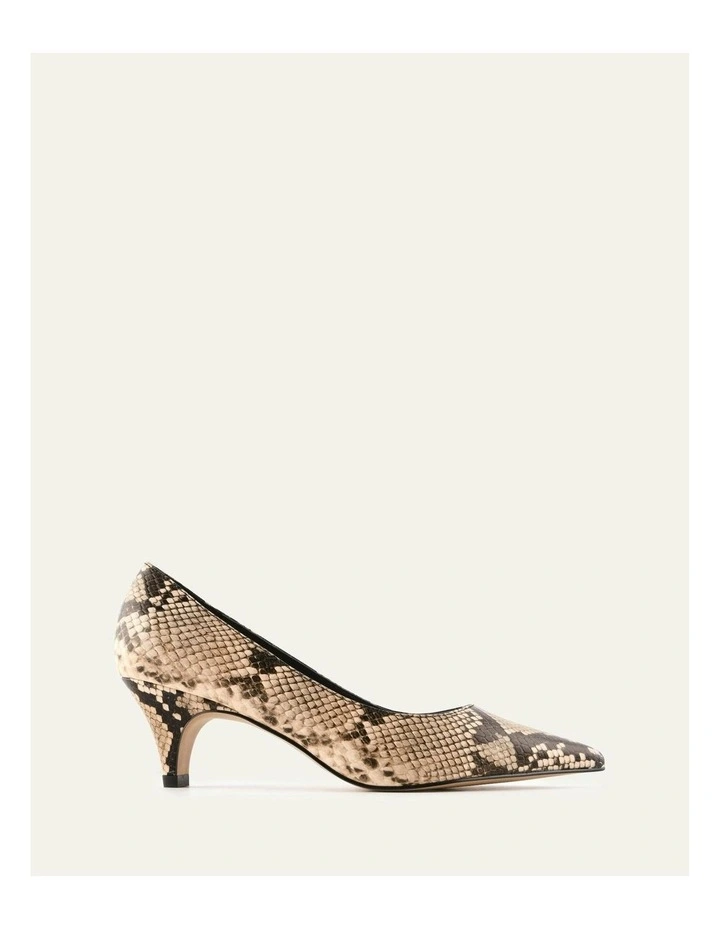 Blair Snake Print Leather Low Heels in Beige image 1