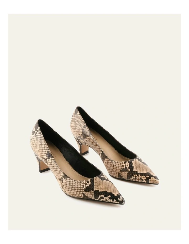 Blair Snake Print Leather Low Heels in Beige image 3