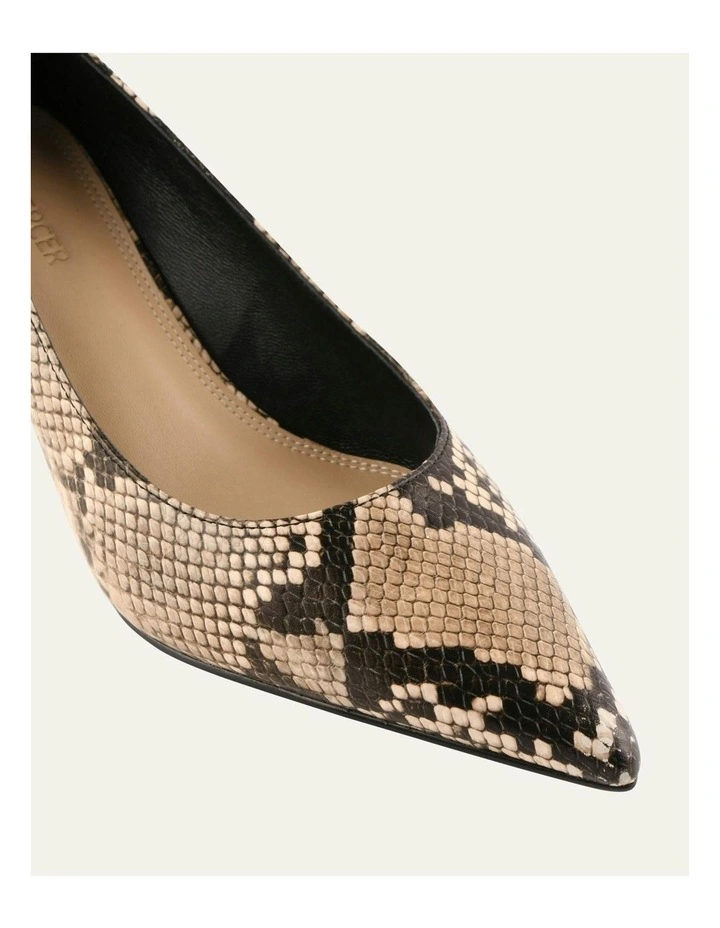 Blair Snake Print Leather Low Heels in Beige image 4
