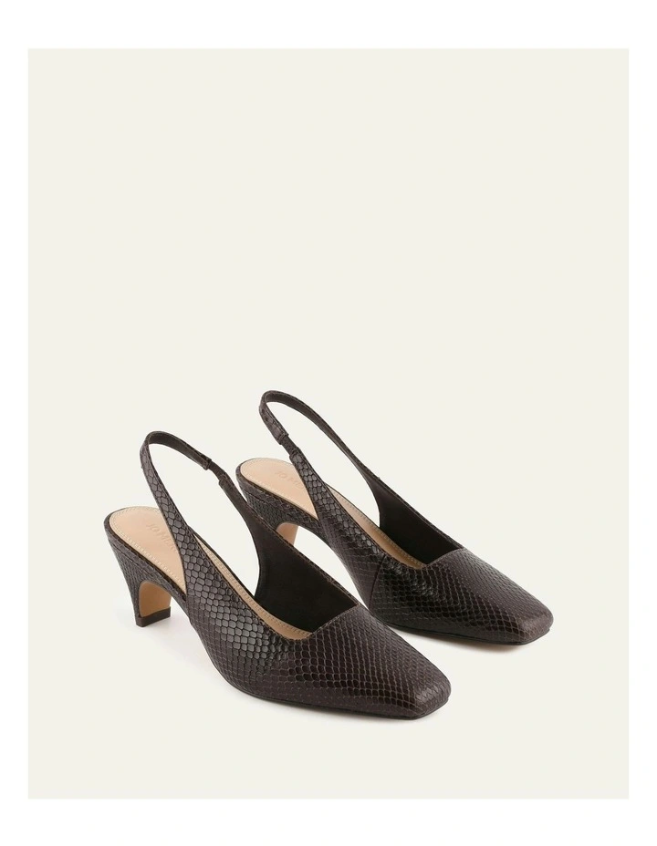 Trey Low Heels in Chocolate Snake Print Leather image 2