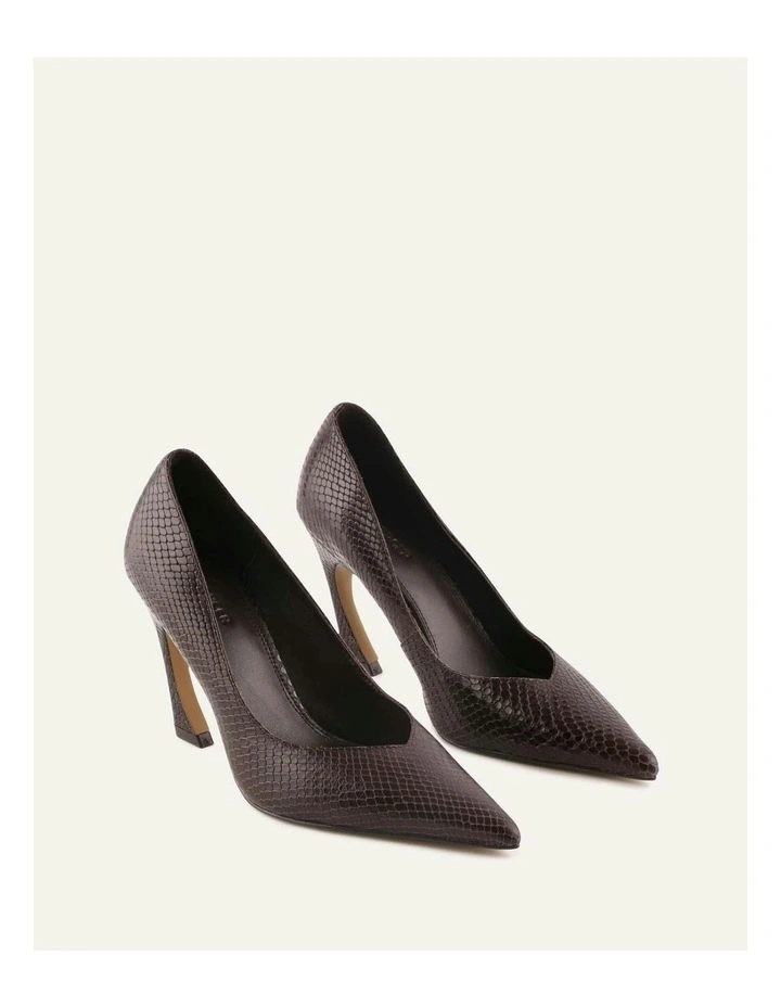 Granger Leather High Heels in Chocolate Snake Print image 2