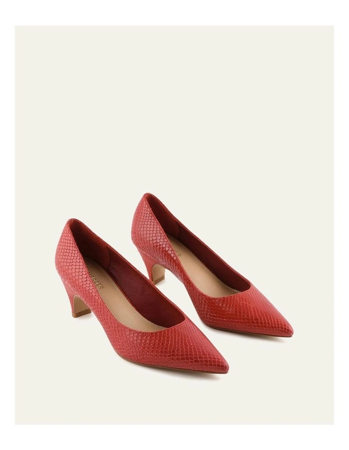 Blair Leather Low Heels in Chilli Snake Print image 3