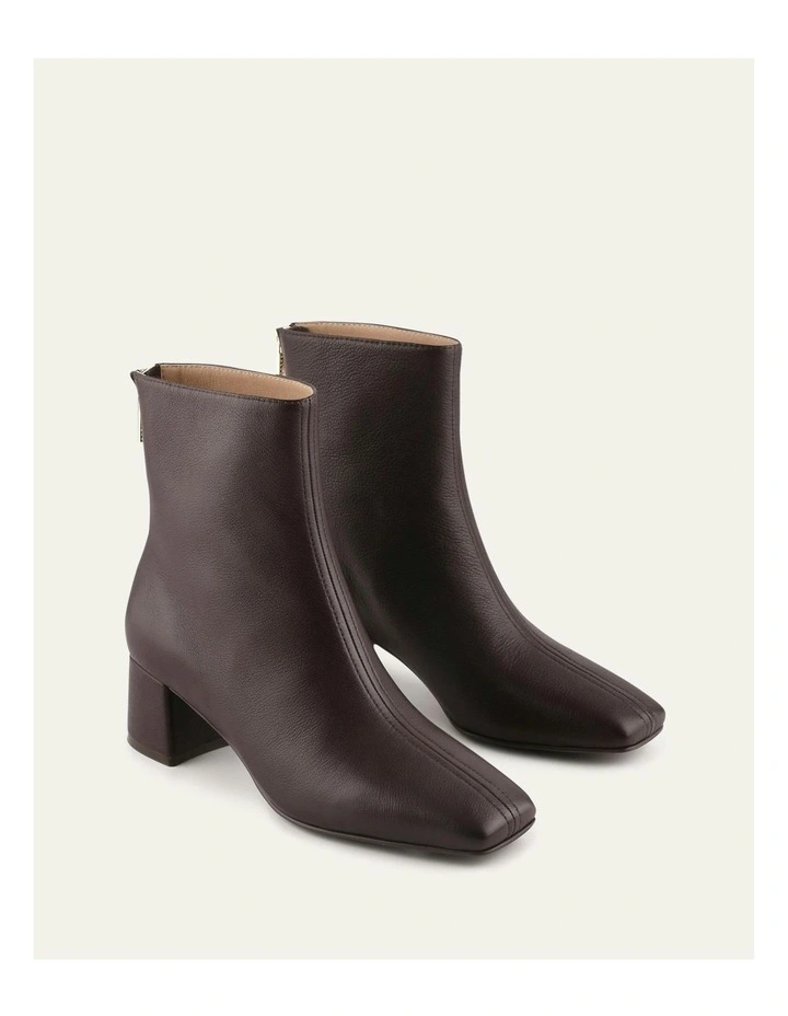 Nori Leather Mid Ankle Boots in Bitter Choc image 2