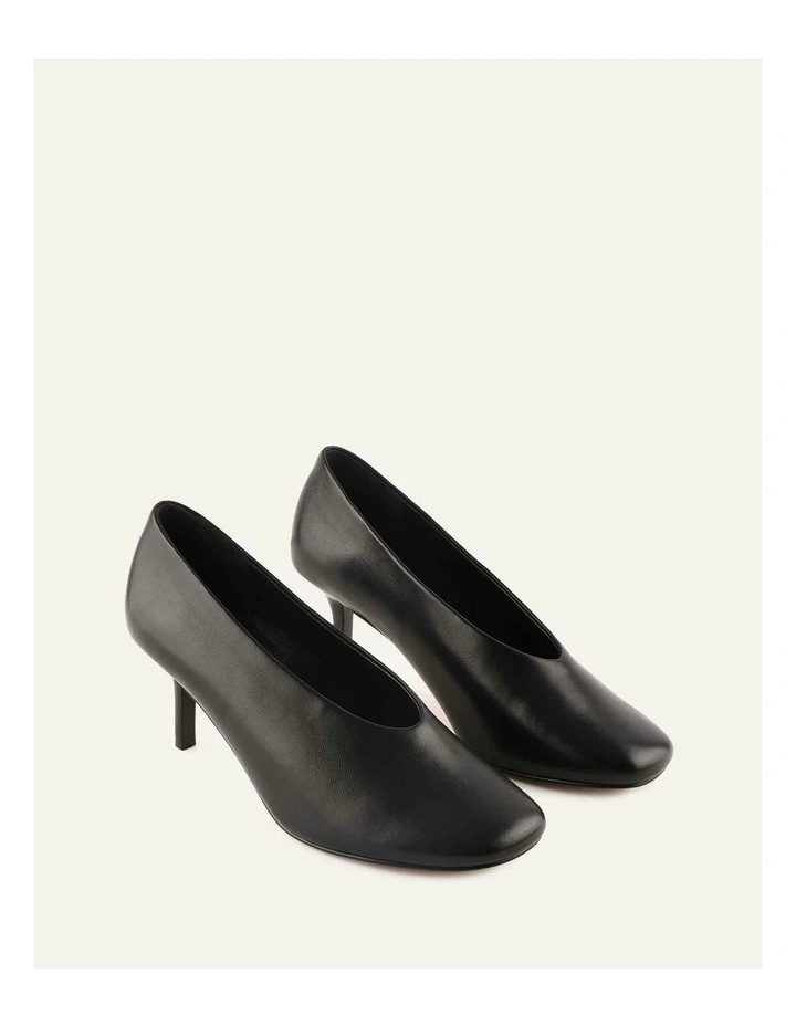 Ella Leather Mid Heels in Black image 2