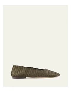 Vivienne Casual Flats in Dark Olive Satin