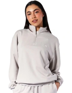Logo Terry Quarter Zip Hoodie in Antarctica White
